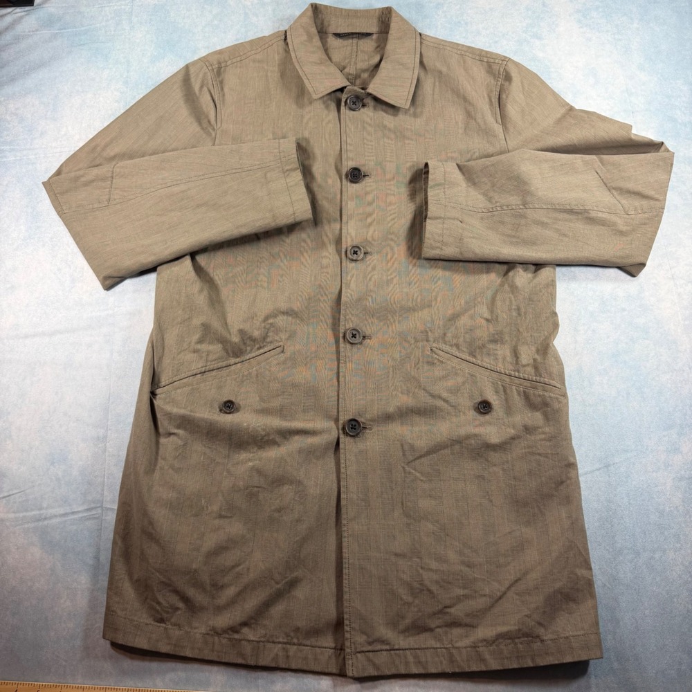 Banana Republic Car Coat Mens L Khaki Brown Good Glen Plaid Cotton Jacket